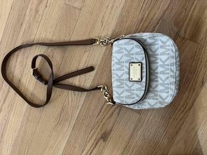 Michael Kors Crossbody White Brown MK Print Purse Satchel 1 Size